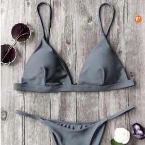 spaghetti straps plunge thong bikini set